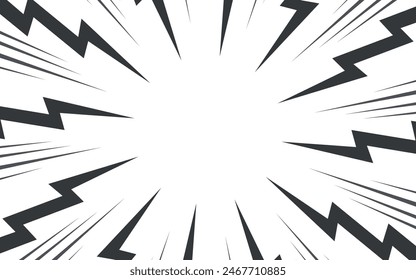 Comic book black and white radial lines background. Manga speed frame. Super hero action. Vector illustration.