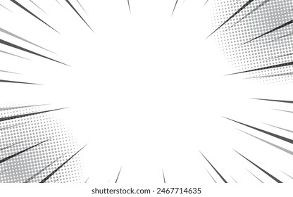 Comic book black and white radial lines background. Manga speed frame. Super hero action. Vector illustration.