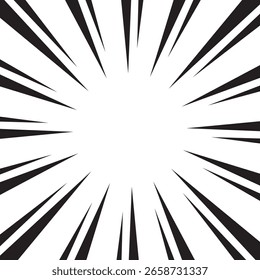 Fondo de líneas radiales en blanco y negro de cómic. Manga marco de velocidad. Fondo de acción de superhéroes. Ilustración vectorial.