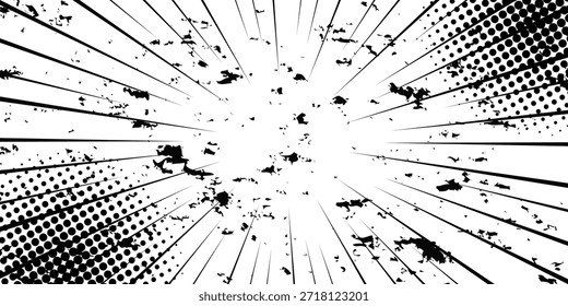 Fondo de líneas radiales en blanco y negro de cómic. Manga marco de velocidad. Acción de superhéroe. Ilustración vectorial.