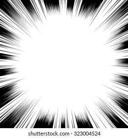 Comic book black and white radial lines background. Manga speed frame.Superhero action. Explosion vector illustration. Square stamp.