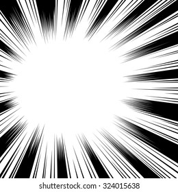 Comic book black and white radial lines background. Manga speed frame.Superhero action. Explosion vector illustration. Square stamp.