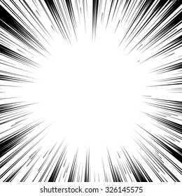 Comic book black and white radial lines background. Manga speed frame.Superhero action. Explosion vector illustration. Square stamp.