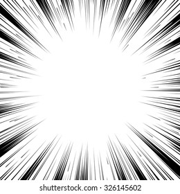 Comic book black and white radial lines background. Manga speed frame.Superhero action. Explosion vector illustration. Square stamp.