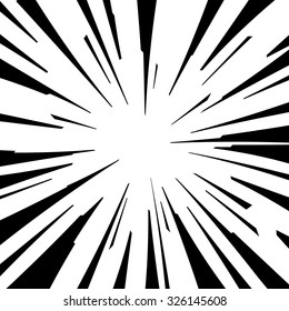 Comic book black and white radial lines background. Manga speed frame.Superhero action. Explosion vector illustration. Square stamp.