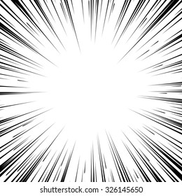 Comic Book Black And White Radial Lines Background. Manga Speed Frame.Superhero Action. Explosion Vector Illustration. Square Stamp.