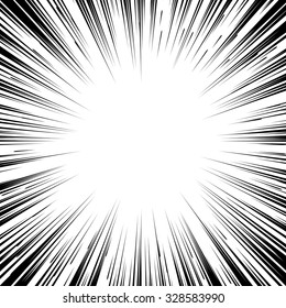 Comic book black and white radial lines background. Manga speed frame.Superhero action. Explosion vector illustration. Square stamp.