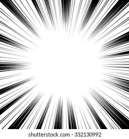 Comic book black and white radial lines background. Manga speed frame.Superhero action. Explosion vector illustration. Square stamp.