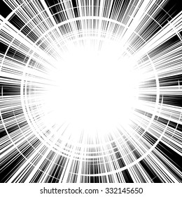 Comic book black and white radial lines background. Manga speed frame.Superhero action. Explosion vector illustration. Square stamp.
