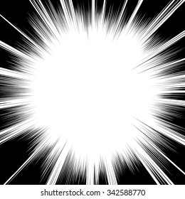 Comic Book Black And White Radial Lines Background. Manga Speed Frame.Superhero Action. Explosion Vector Illustration. Square Fight Stamp.