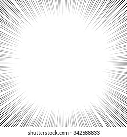 Comic book black and white radial lines background. Manga speed frame.Superhero action. Explosion vector illustration. Square fight stamp.