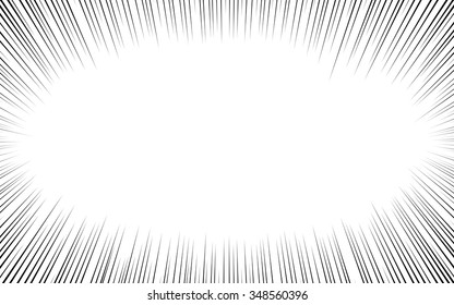 Comic book black and white radial lines background. Manga speed frame.Superhero action. Explosion vector illustration. Rectangle fight stamp.