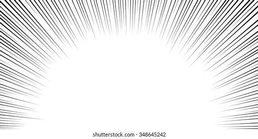 Comic book black and white radial lines background. Manga speed frame.Superhero action. Explosion vector illustration. Rectangle fight stamp. Sun ray.