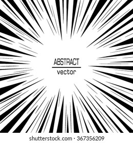 Comic book black and white radial lines background. Manga speed frame.Superhero action. Explosion vector illustration. Square stamp.