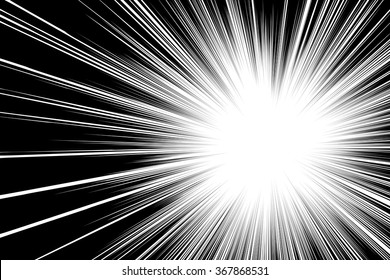 Comic book black and white radial lines background Rectangle fight stamp for card Manga or anime speed graphic texture Superhero frame Explosion vector illustration Sun ray or star burst element