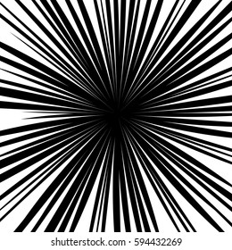 Comic book black and white radial lines background. Manga speed frame design element. Graphic explosion vector illustration.