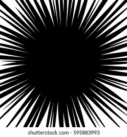 Comic book black and white radial lines background. Manga speed frame design element. Graphic explosion vector illustration.