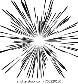 Comic book black and white radial speed lines background. Explosion vector illustration