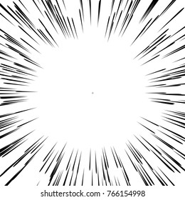 Comic book black and white radial speed lines background. Explosion vector illustration