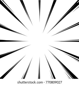 Comic book black and white radial speed lines background.Manga speed line warpframe effect. Explosion vector illustration