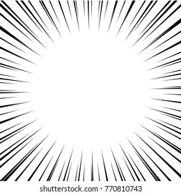 Comic book black and white radial speed lines background.Manga speed line warpframe effect. Explosion vector illustration
