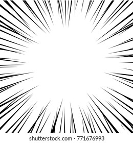 Comic book black and white radial speed lines background. Explosion vector illustration