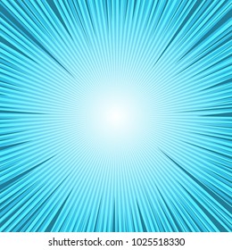 Comic book blue bright vivid template with rays and radial humor effects. Vector illustration