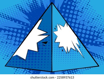 Comic Book Blue Pyarmid pop art Background. Vector wallpaper illustration. Vintage banner.