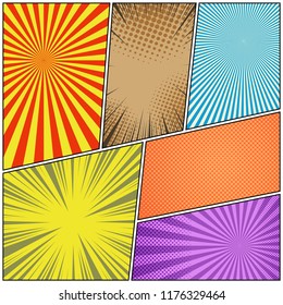 Comic book bright background with different humor effects in various colors. Vector illustration