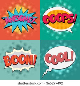 Comic Book Bubble Text Set On A Dots Pattern Background In Pop-Art  Retro Style