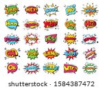 Comic book bubbles. Cartoon explosions funny comical speech clouds, comics words, thinking bubbles and graphic conversation text elements vector illustration set. Comic book emotional bubbles