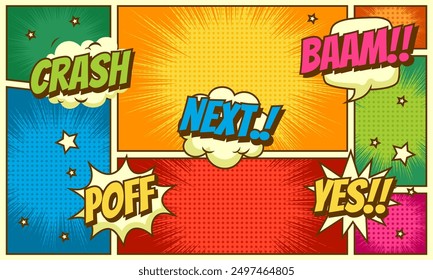 Comic book bubbles. Cartoon explosions funny comical speech clouds, comics words, thinking bubbles and graphic conversation text elements vector illustration set. Comic book emotional bubbles