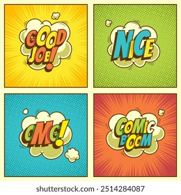Comic book bubbles. Cartoon explosions funny comical speech clouds, comics words, thinking bubbles and graphic conversation text elements vector illustration set. Comic book emotional bubbles