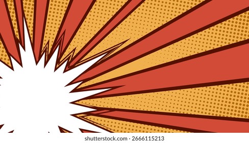 Comicheft platzt Hintergrund. Moderne kreative Pop-Art bunter Halbton Explosion Stil Hintergrund