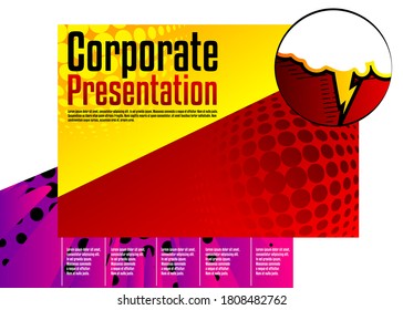 Comic book business presentation template. Vector graphic for company presentation slide, corporate annual report, banners and web design with cartoon elements.