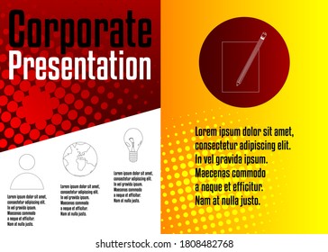 Comic book business presentation template. Vector graphic for company presentation slide, corporate annual report, banners and web design with cartoon elements.