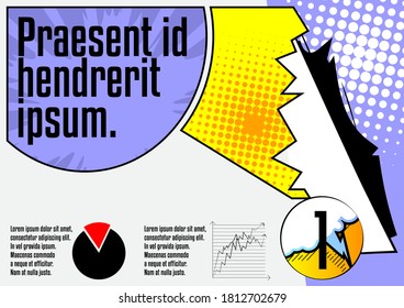 Comic book business presentation template. Vector graphic for company presentation slide, corporate annual report, banners and web design with cartoon elements.