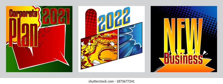 Comic book business presentation template. Vector graphic for company presentation slide, corporate annual report, banners and web design with cartoon elements.