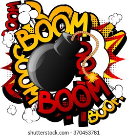 Comic book, cartoon explosion with a black bomb.