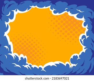 Caricatura de historietas encuadran antecedentes de humo. Página de plantilla de diseño de nube de arte pop. Ilustración artística de explosión vector dibujada a mano. 