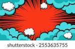 Comic book cartoon Cartoon puff cloud comic background. Pop art funny smoke steam. 