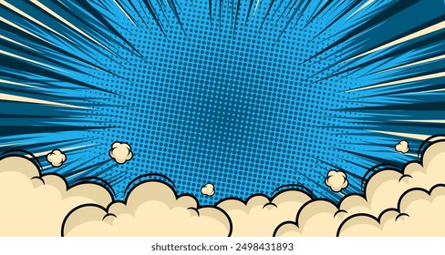 Comic book cartoon Cartoon puff cloud comic background. Pop art funny smoke steam. 