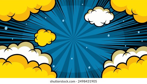 Comic book cartoon Cartoon puff cloud comic background. Pop art funny smoke steam. 