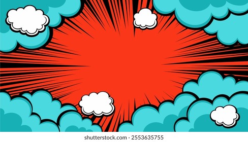 Comic book cartoon Cartoon puff cloud comic background. Pop art funny smoke steam. 