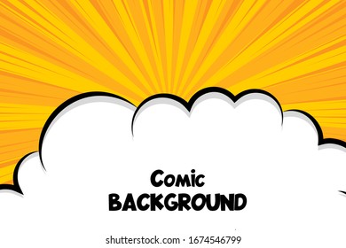 Comic book cartoon speech bubble cloud for text. Cartoon puff cloud yellow background for text template. Pop art dialog conversation funny smoke steam. Comics explosion.