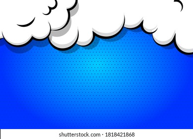 Burbuja del discurso de caricatura de historietas para texto. El fondo azul de la nube de dibujos animados para la plantilla de texto. Diálogo de arte pop conversación de humos divertidos. Símbolo de explosión de historietas.