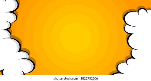 Comic book cartoon speech bubble for text. Cartoon puff cloud yellow background for text template. Pop art dialog conversation funny smoke steam. Comics explosion symbol.