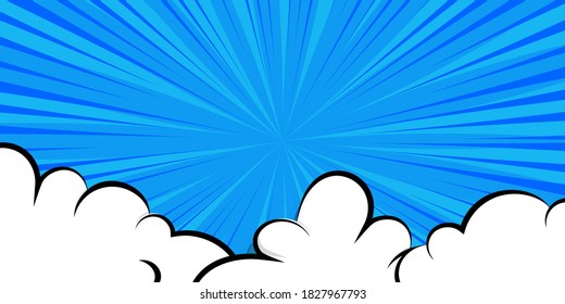 Burbuja del discurso de caricatura de historietas para texto. El fondo azul de la nube de dibujos animados para la plantilla de texto. Diálogo de arte pop conversación de humos divertidos. Símbolo de explosión de historietas.