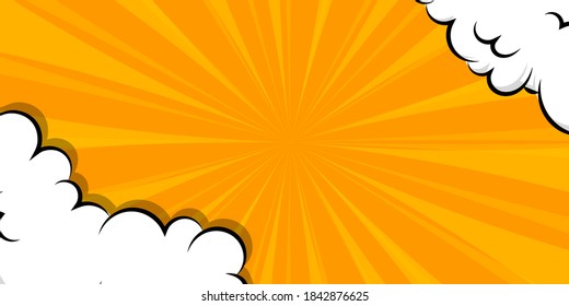 Comic book cartoon speech bubble for text. Cartoon puff cloud yellow background for text template. Pop art dialog conversation funny smoke steam. Comics explosion symbol.