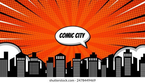 Comic Book City Background Isolated On White Background. Vector Illustration In Flat Style.